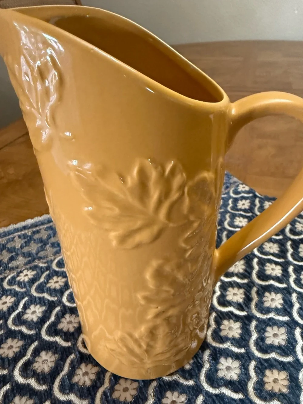 Home Interiors Mustard Yellow Embossed Ceramic Pitcher - Picture 4 of 7